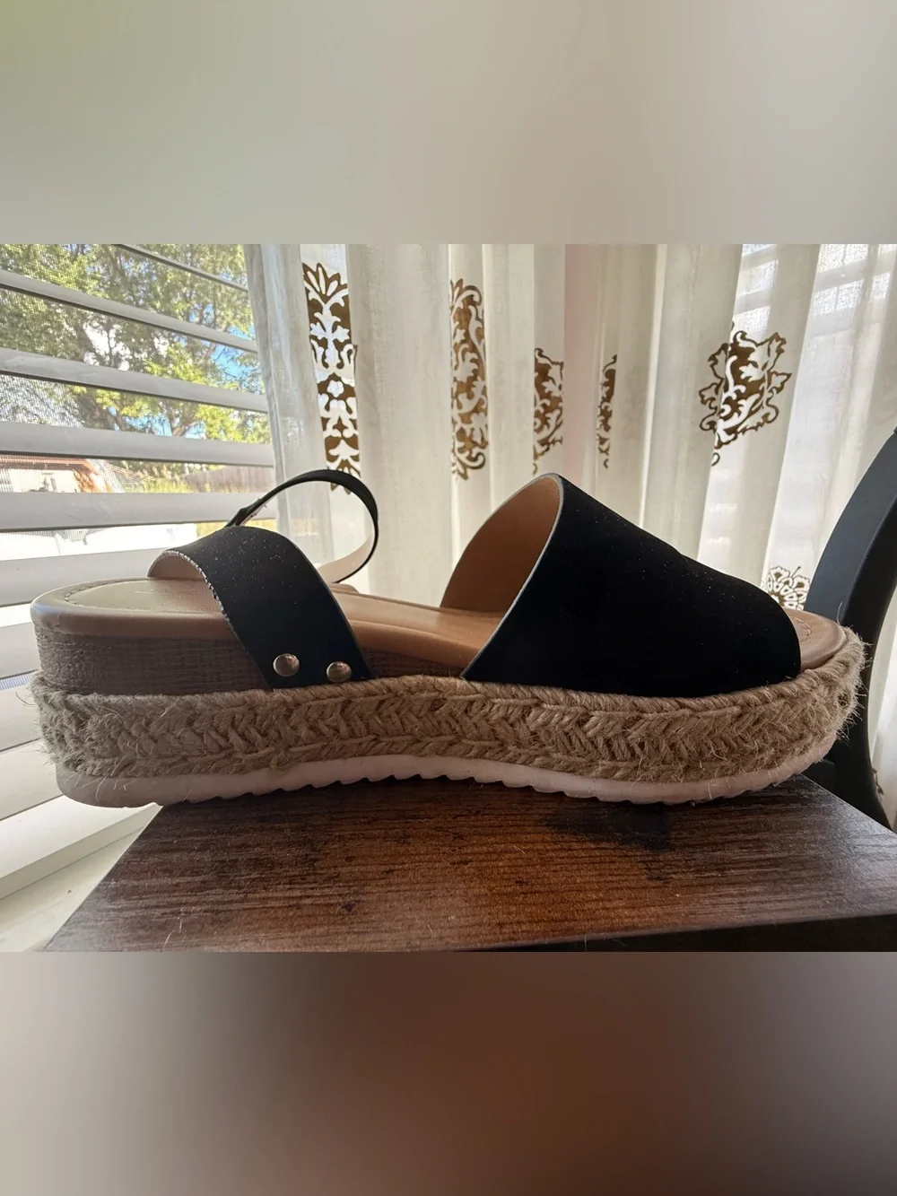 Soda Black Espadrille Platform Sandals with Ankle Strap